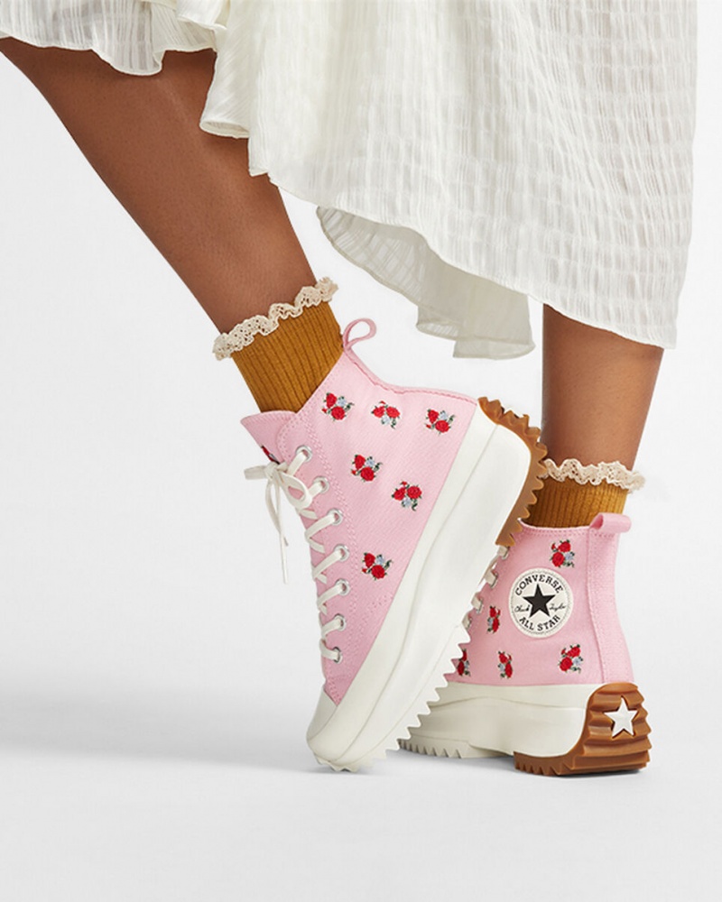 Converse Run Star Hike Plateforme Embroidered Floral Rose Rouge  | TOU-6555017