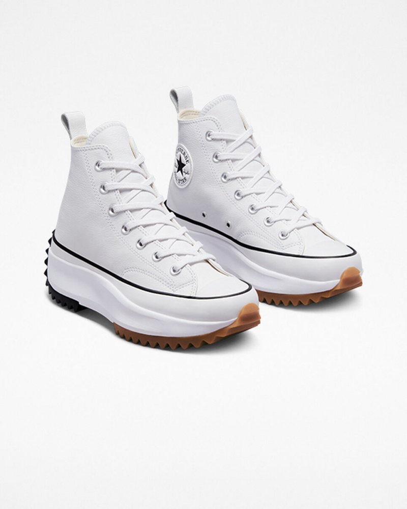 Converse Run Star Hike Plateforme Foundational Cuir Blanche Noir  | GAS-0795167