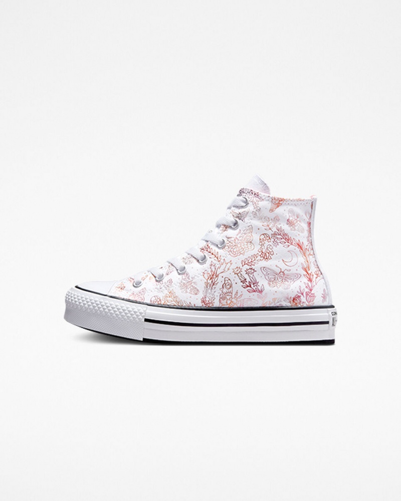 Converse Chuck Taylor All Star EVA Lift Plateforme Butterfly Shine Blanche Rose Noir  | QQN-6582609