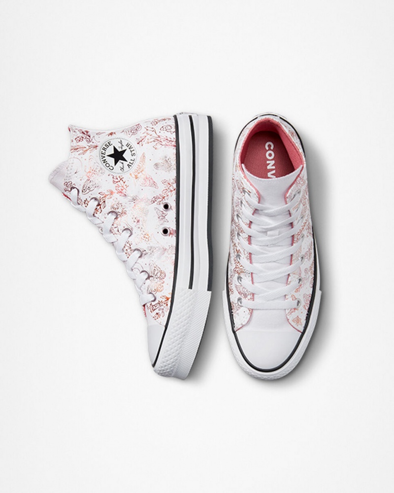 Converse Chuck Taylor All Star EVA Lift Plateforme Butterfly Shine Blanche Rose Noir  | QQN-6582609