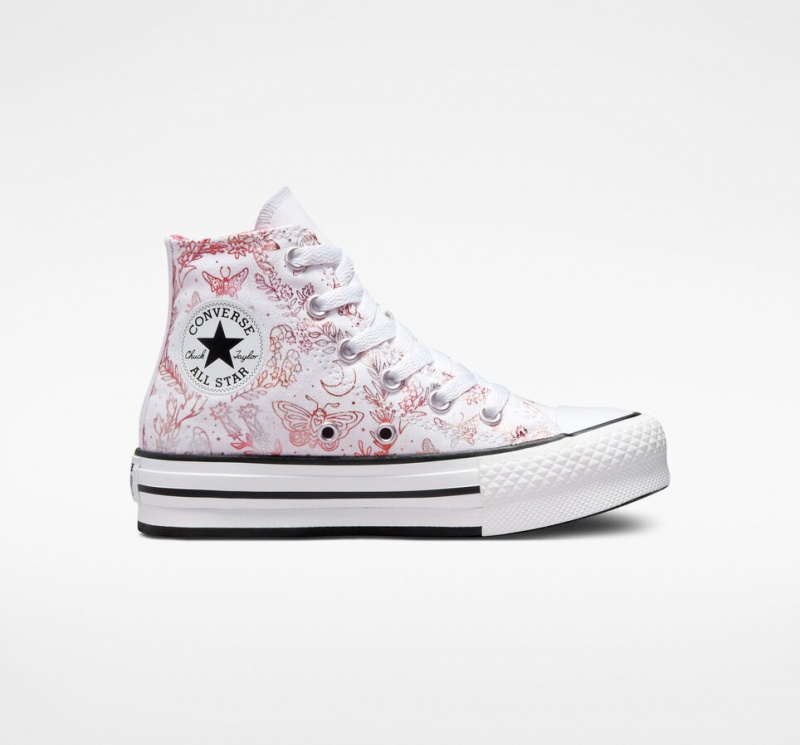 Converse Chuck Taylor All Star EVA Lift Plateforme Butterfly Shine Blanche Rose Noir  | VMP-3043886