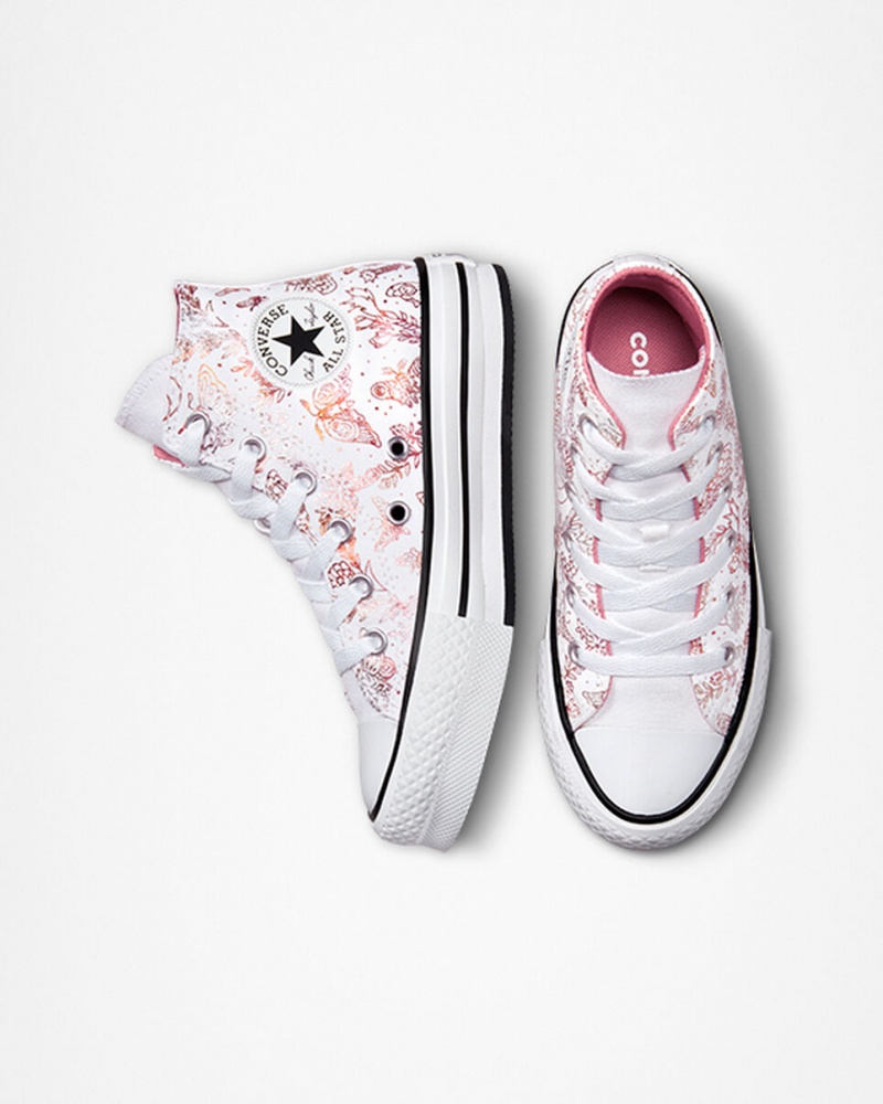 Converse Chuck Taylor All Star EVA Lift Plateforme Butterfly Shine Blanche Rose Noir  | VMP-3043886