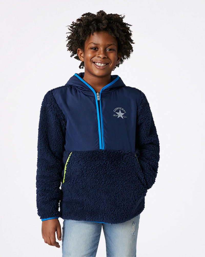 Converse Sherpa Half Zip Jacket Bleu Marine  | LJQ-7425364