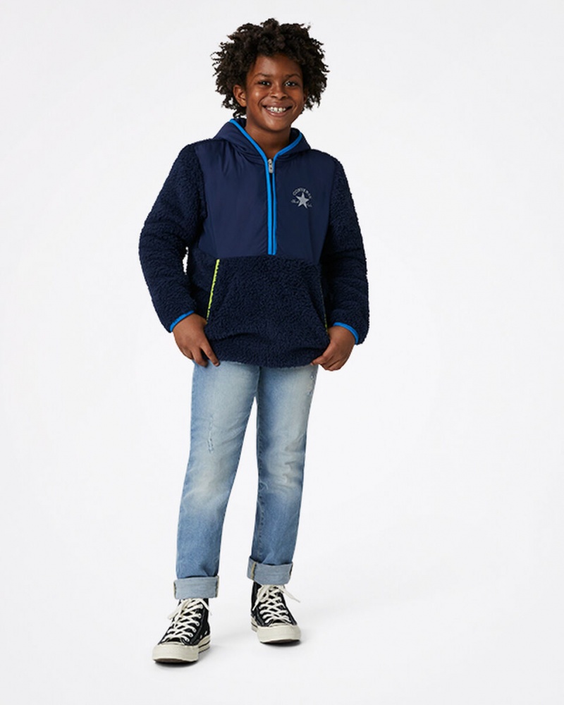 Converse Sherpa Half Zip Jacket Bleu Marine  | LJQ-7425364