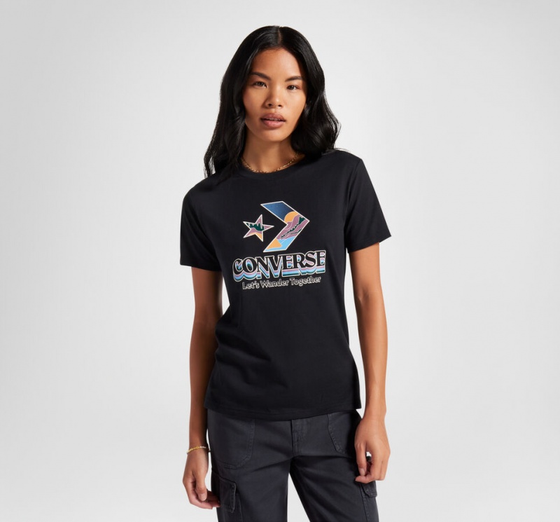 Converse Star Chevron Mountain Graphique T-Shirt Noir  | UGH-3896454