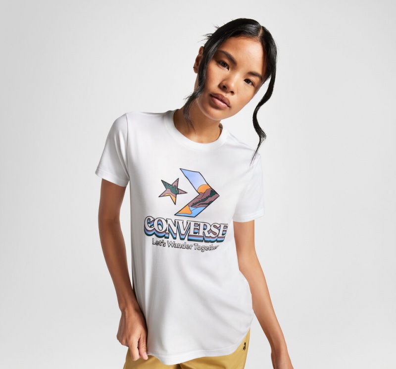 Converse Star Chevron Mountain Graphique T-Shirt Blanche  | CDE-3060501