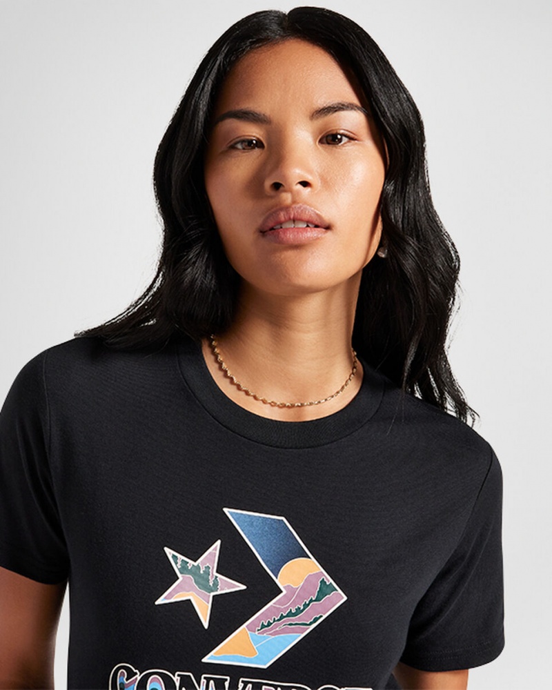 Converse Star Chevron Mountain Graphique T-Shirt Noir  | UGH-3896454