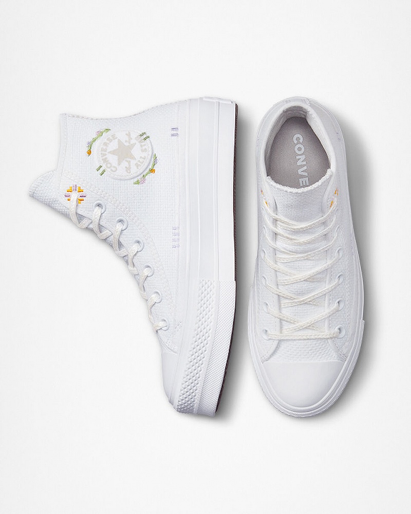 Converse Chuck Taylor All Star Lift Plateforme Autumn Embroidery Blanche  | GDF-0335249