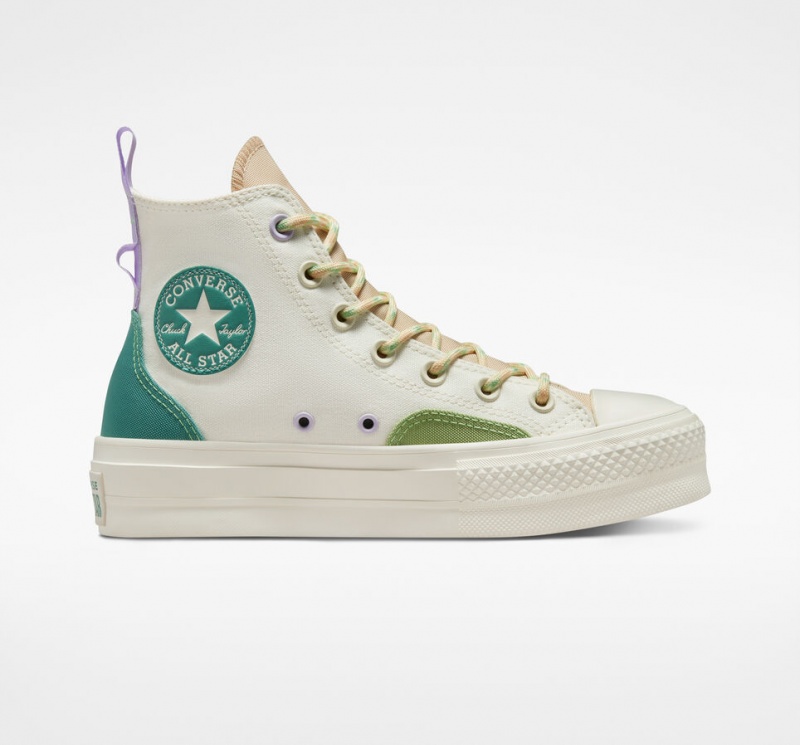 Converse Chuck Taylor All Star Lift Plateforme Colorblock Overlay Egret / Oat Milk / Algae Coast  | BBA-3605797