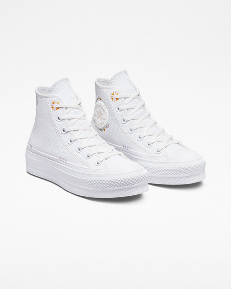 Converse Chuck Taylor All Star Lift Plateforme Autumn Embroidery Blanche  | GDF-0335249