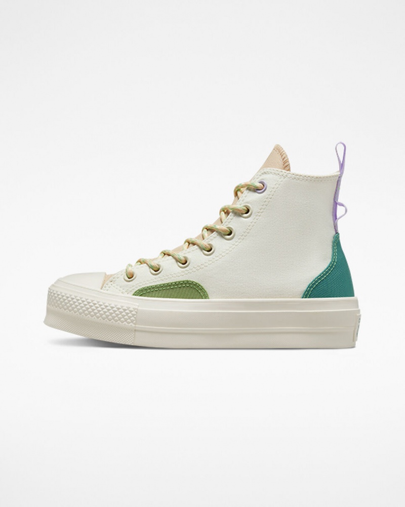 Converse Chuck Taylor All Star Lift Plateforme Colorblock Overlay Egret / Oat Milk / Algae Coast  | BBA-3605797