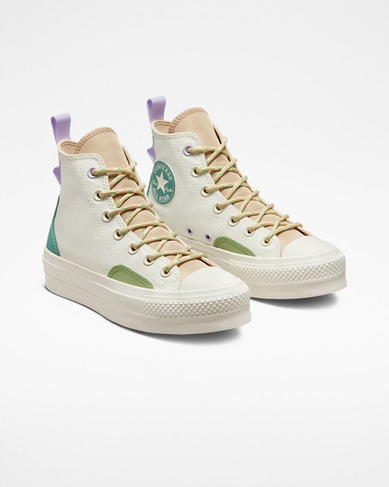 Converse Chuck Taylor All Star Lift Plateforme Colorblock Overlay Egret / Oat Milk / Algae Coast  | BBA-3605797