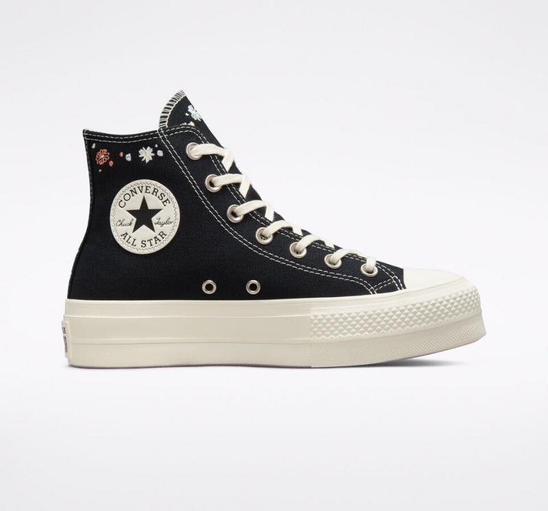 Converse Chuck Taylor All Star Lift Plateforme Embroidered Floral Noir  | CUX-8522064