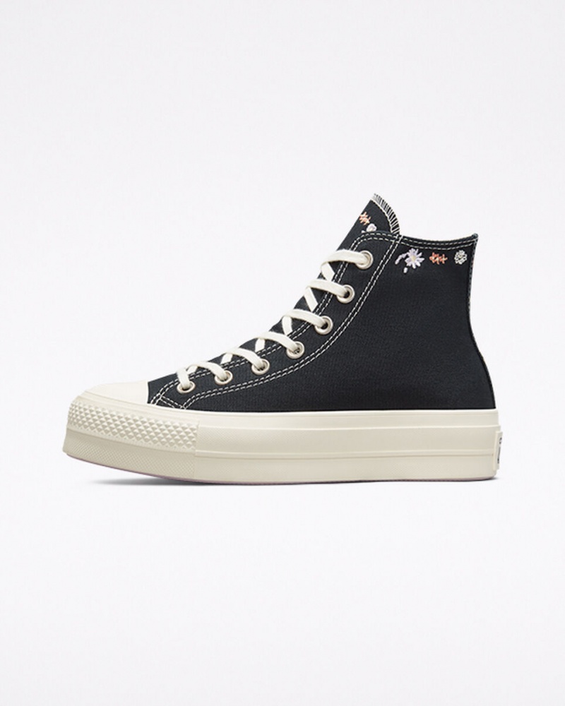 Converse Chuck Taylor All Star Lift Plateforme Embroidered Floral Noir  | CUX-8522064