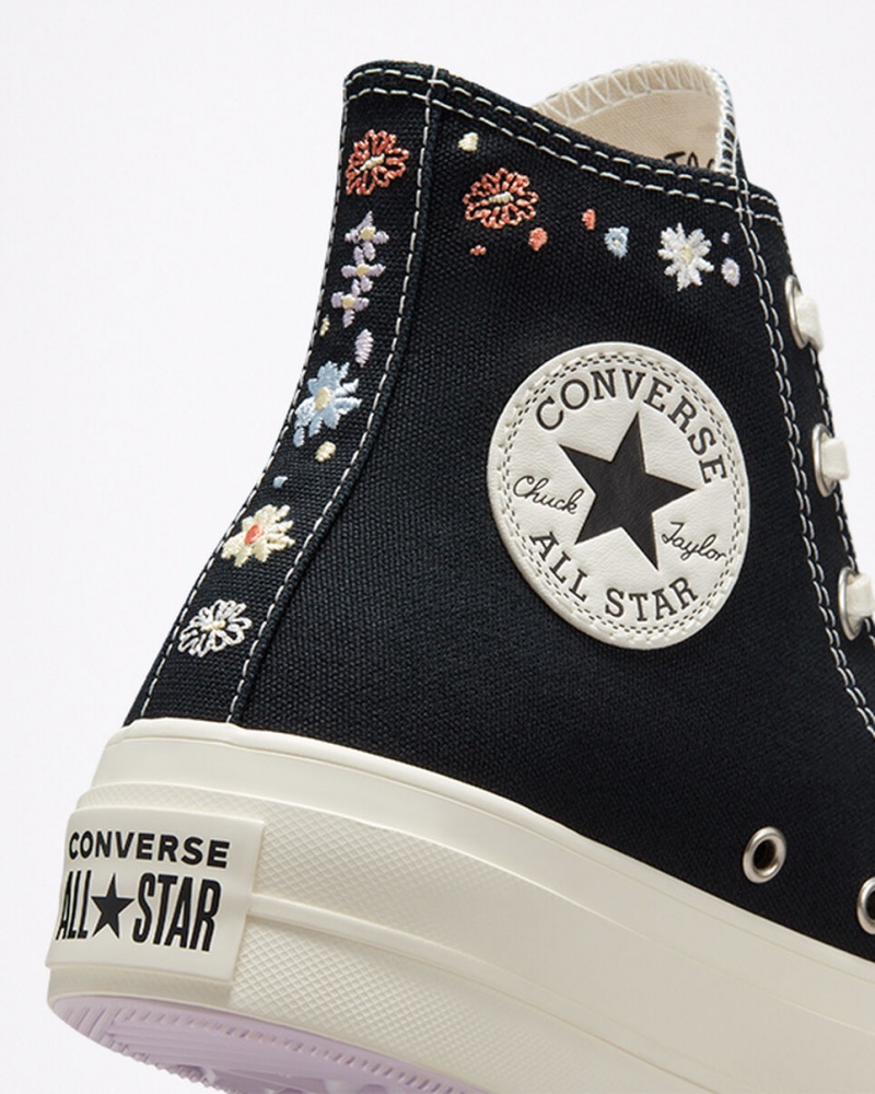 Converse Chuck Taylor All Star Lift Plateforme Embroidered Floral Noir  | CUX-8522064