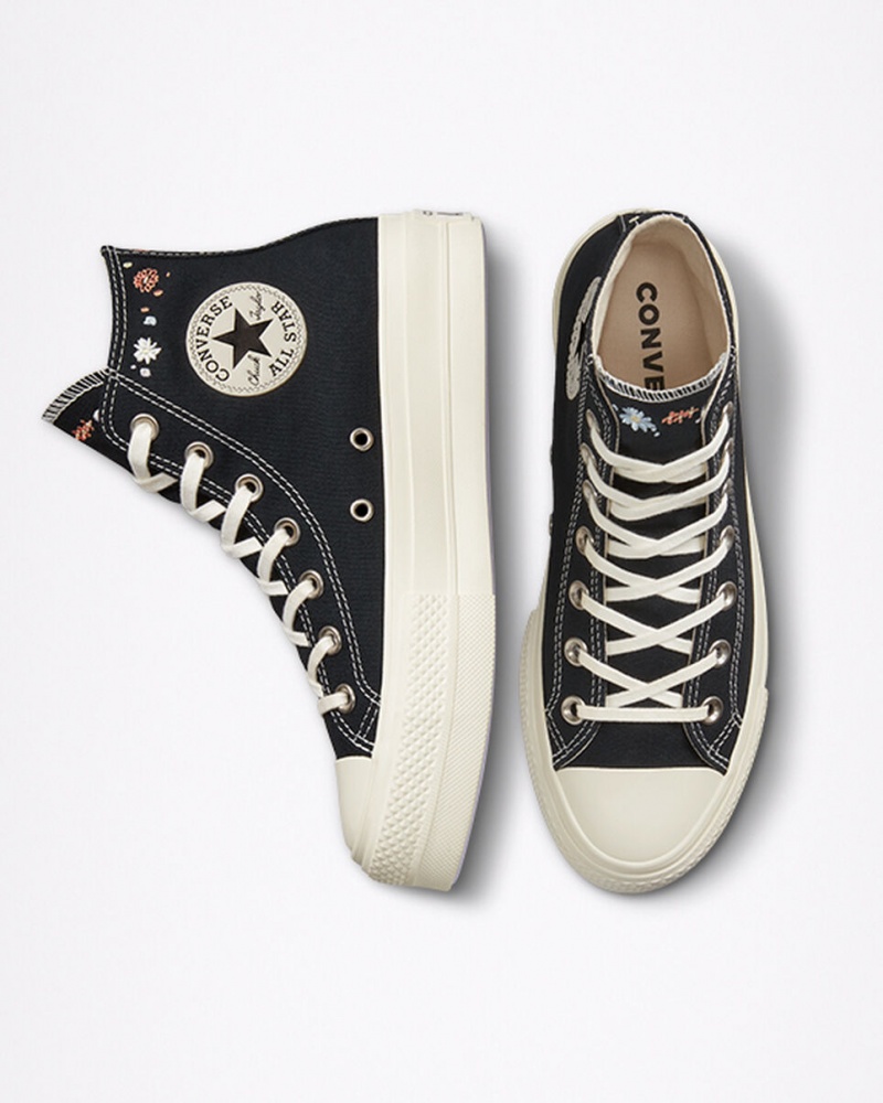 Converse Chuck Taylor All Star Lift Plateforme Embroidered Floral Noir  | CUX-8522064