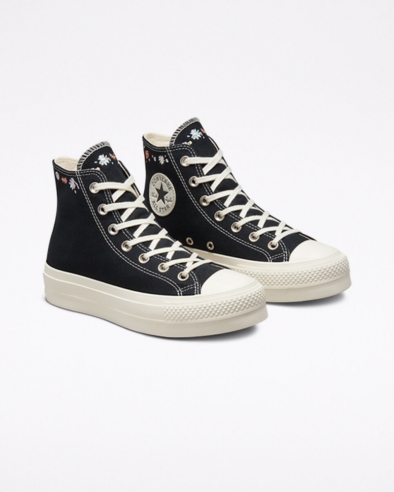 Converse Chuck Taylor All Star Lift Plateforme Embroidered Floral Noir  | CUX-8522064