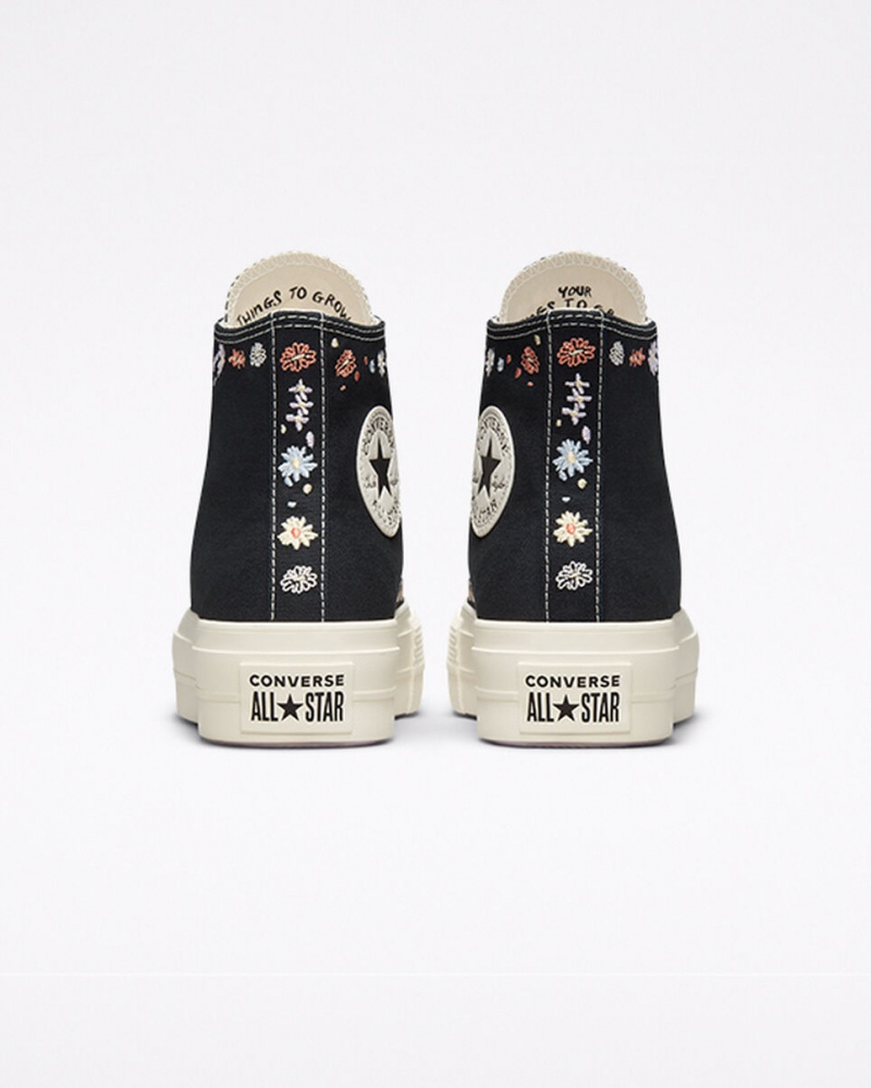 Converse Chuck Taylor All Star Lift Plateforme Embroidered Floral Noir  | HZU-6760060