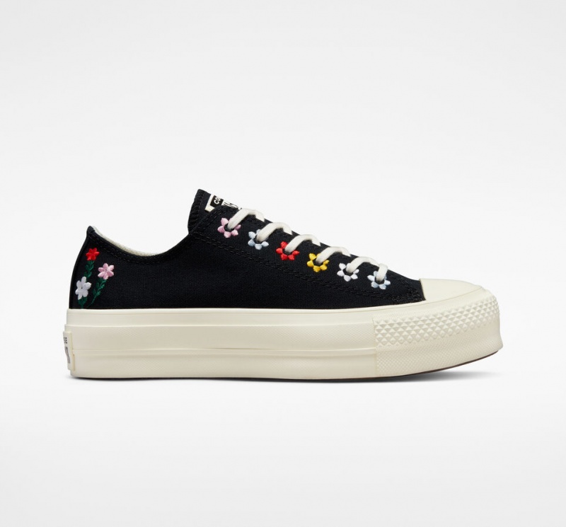 Converse Chuck Taylor All Star Lift Plateforme Floral Embroidery Noir  | CJF-4546549