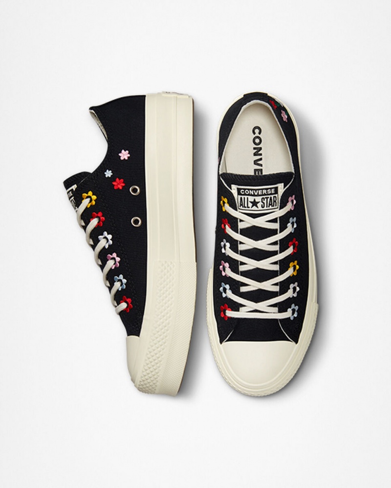 Converse Chuck Taylor All Star Lift Plateforme Floral Embroidery Noir  | CJF-4546549