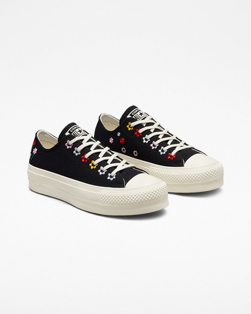 Converse Chuck Taylor All Star Lift Plateforme Floral Embroidery Noir  | CJF-4546549