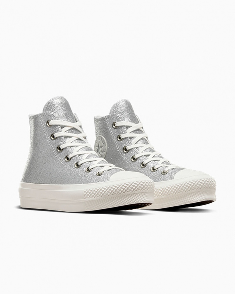 Converse Chuck Taylor All Star Lift Plateforme Glitter Argent  | OKM-9517073