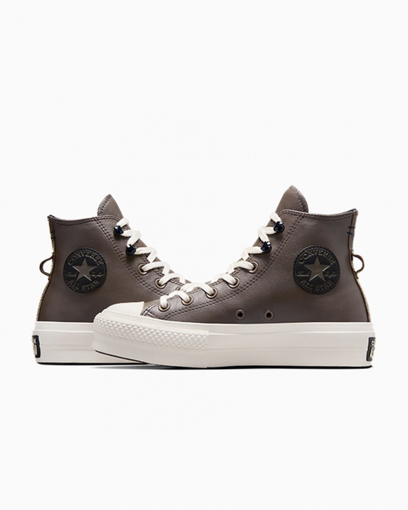 Converse Chuck Taylor All Star Lift Plateforme Fleece-Doublée Cuir Noir  | BMR-2229208