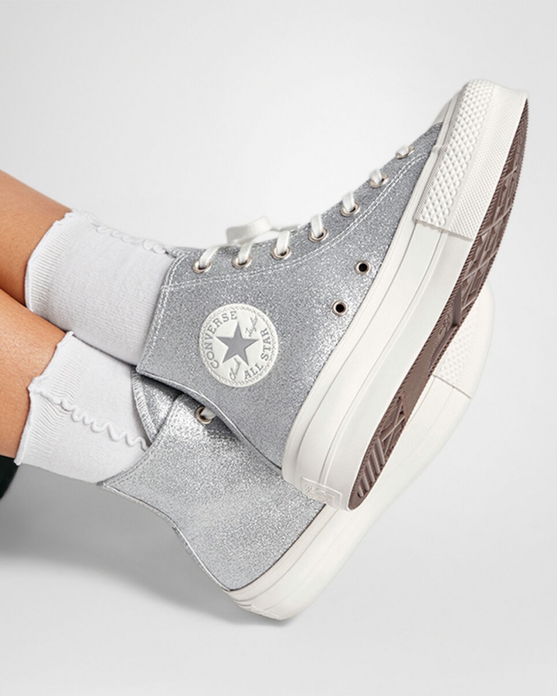 Converse Chuck Taylor All Star Lift Plateforme Glitter Argent  | OKM-9517073