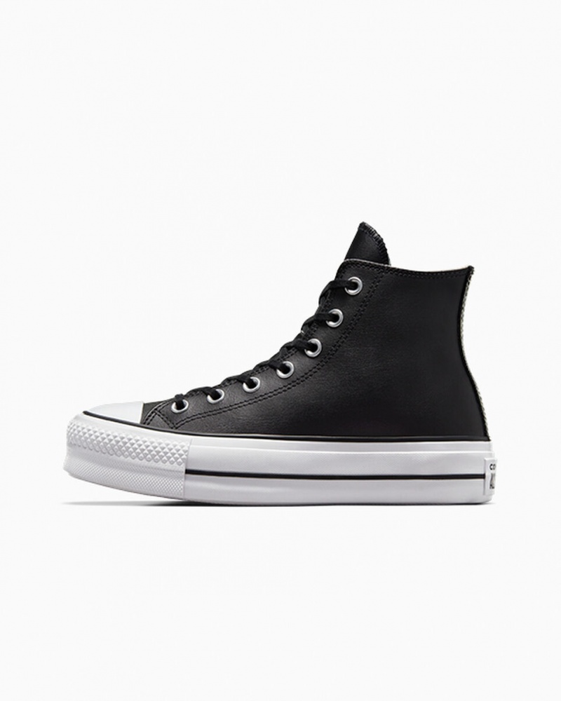 Converse Chuck Taylor All Star Lift Plateforme Cuir Noir Noir Blanche  | FFZ-6157864