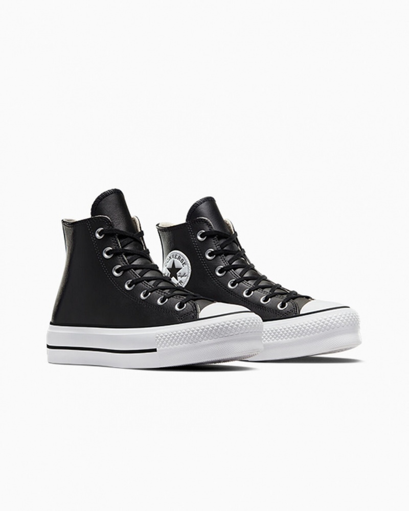 Converse Chuck Taylor All Star Lift Plateforme Cuir Noir Noir Blanche  | FFZ-6157864