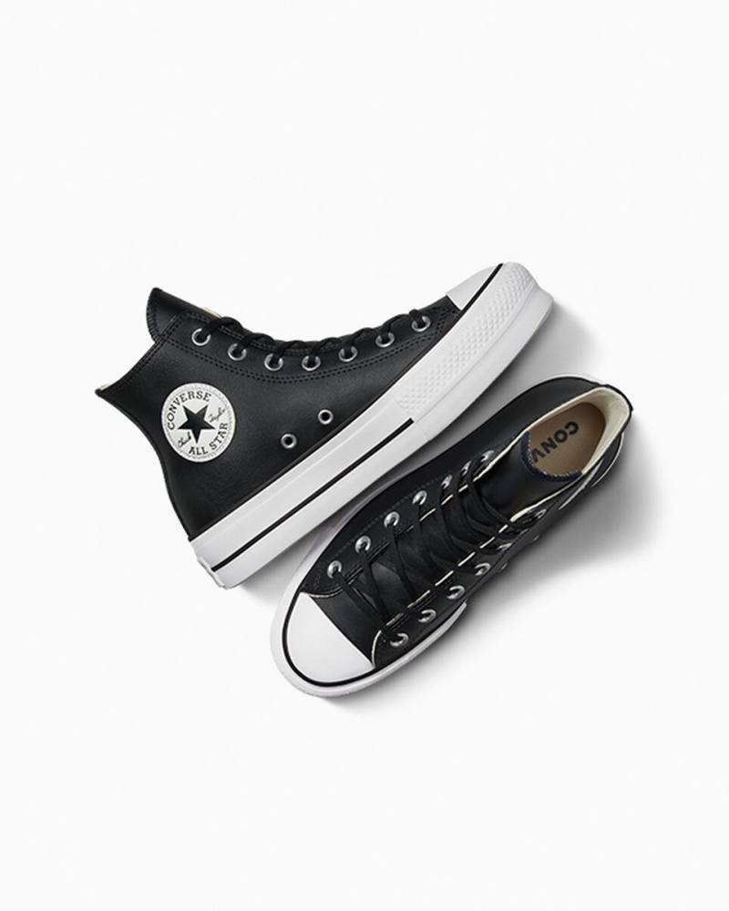 Converse Chuck Taylor All Star Lift Plateforme Cuir Noir Noir Blanche  | FFZ-6157864