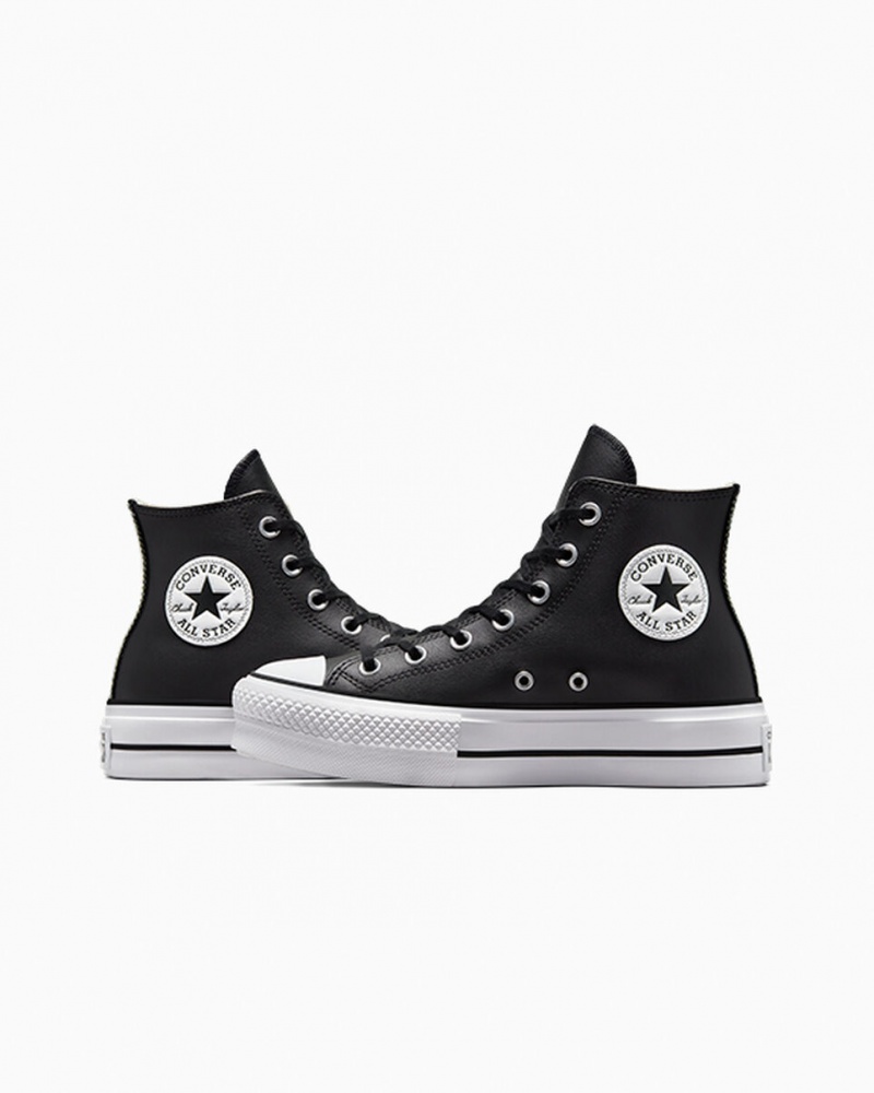 Converse Chuck Taylor All Star Lift Plateforme Cuir Noir Noir Blanche  | FFZ-6157864