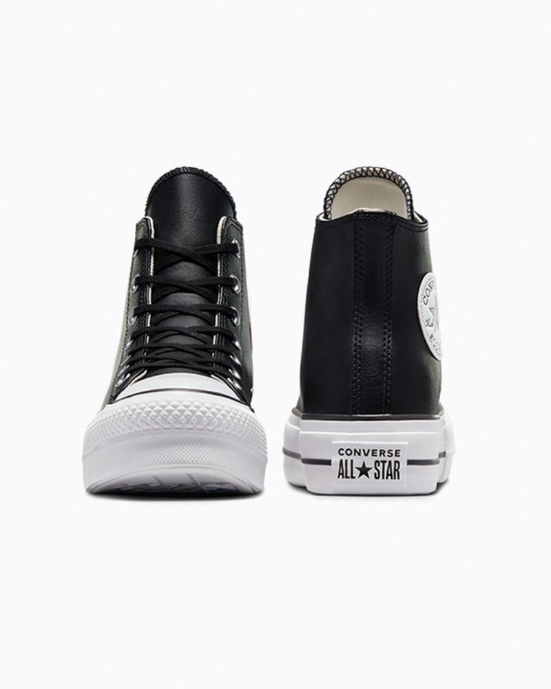 Converse Chuck Taylor All Star Lift Plateforme Cuir Noir Noir Blanche  | FFZ-6157864