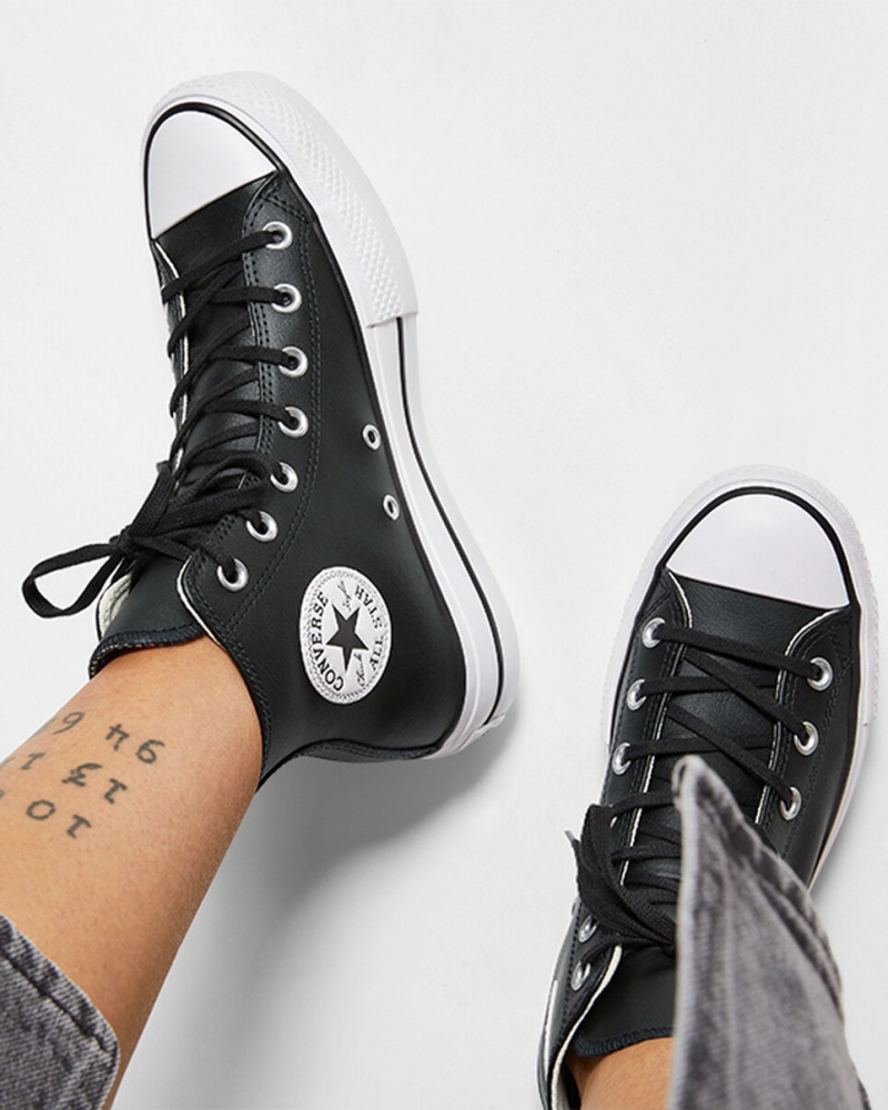 Converse Chuck Taylor All Star Lift Plateforme Cuir Noir Noir Blanche  | FFZ-6157864