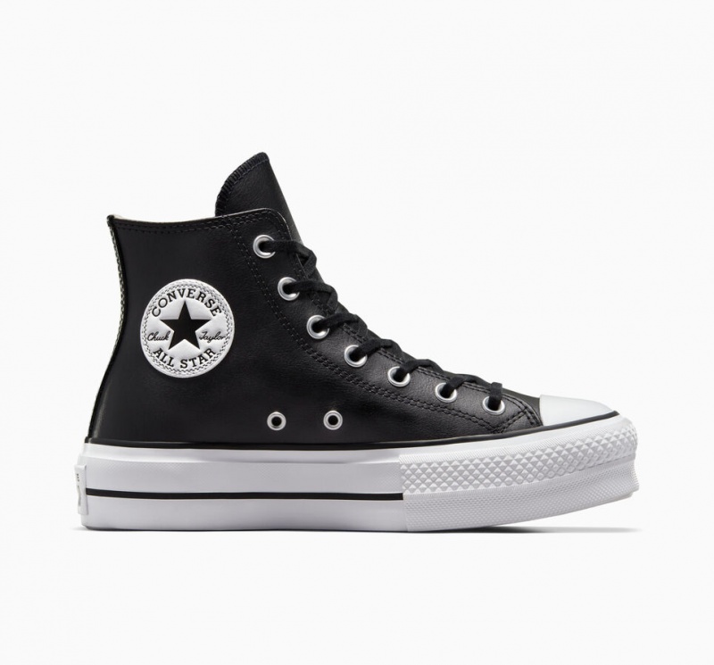 Converse Chuck Taylor All Star Lift Plateforme Cuir Noir Noir Blanche  | QKZ-0913838