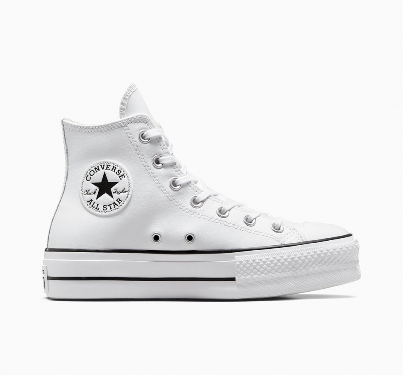 Converse Chuck Taylor All Star Lift Plateforme Cuir Blanche Noir Blanche  | UEF-2416271