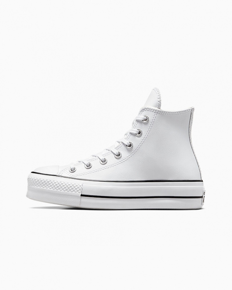 Converse Chuck Taylor All Star Lift Plateforme Cuir Blanche Noir Blanche  | UEF-2416271