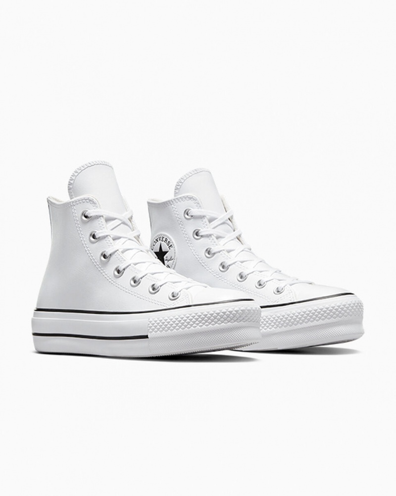 Converse Chuck Taylor All Star Lift Plateforme Cuir Blanche Noir Blanche  | UEF-2416271