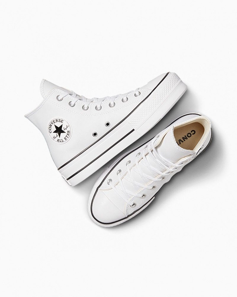 Converse Chuck Taylor All Star Lift Plateforme Cuir Blanche Noir Blanche  | UEF-2416271