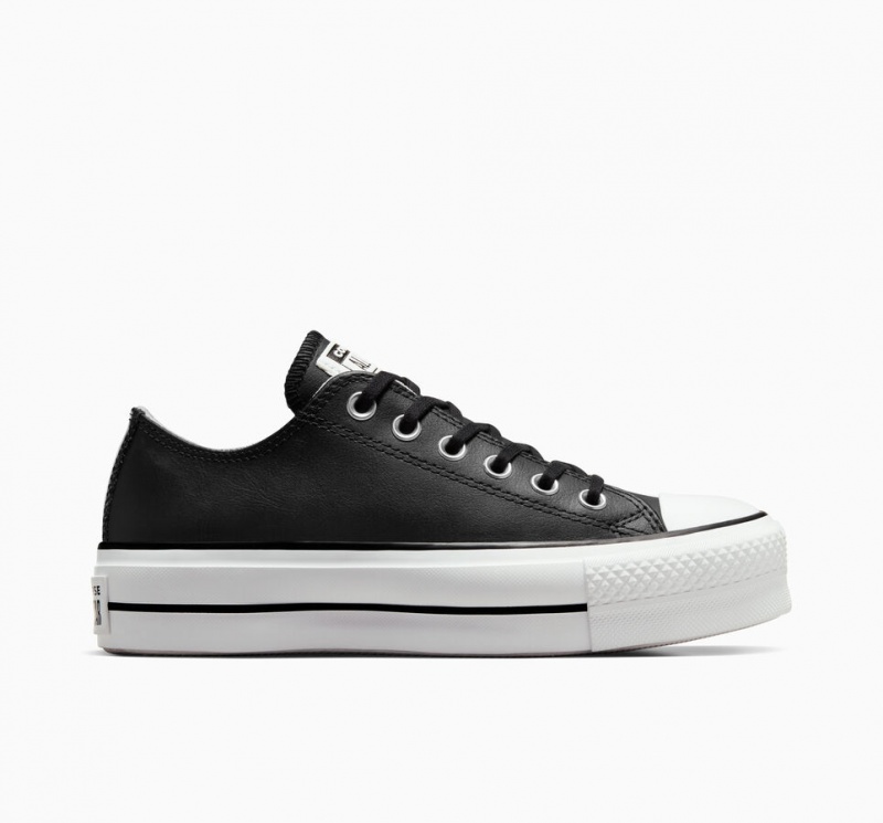 Converse Chuck Taylor All Star Lift Plateforme Cuir Noir Noir Blanche  | AMC-5466997