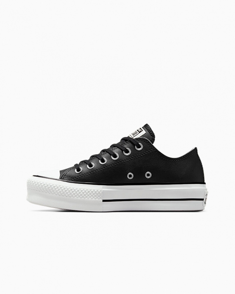 Converse Chuck Taylor All Star Lift Plateforme Cuir Noir Noir Blanche  | AMC-5466997