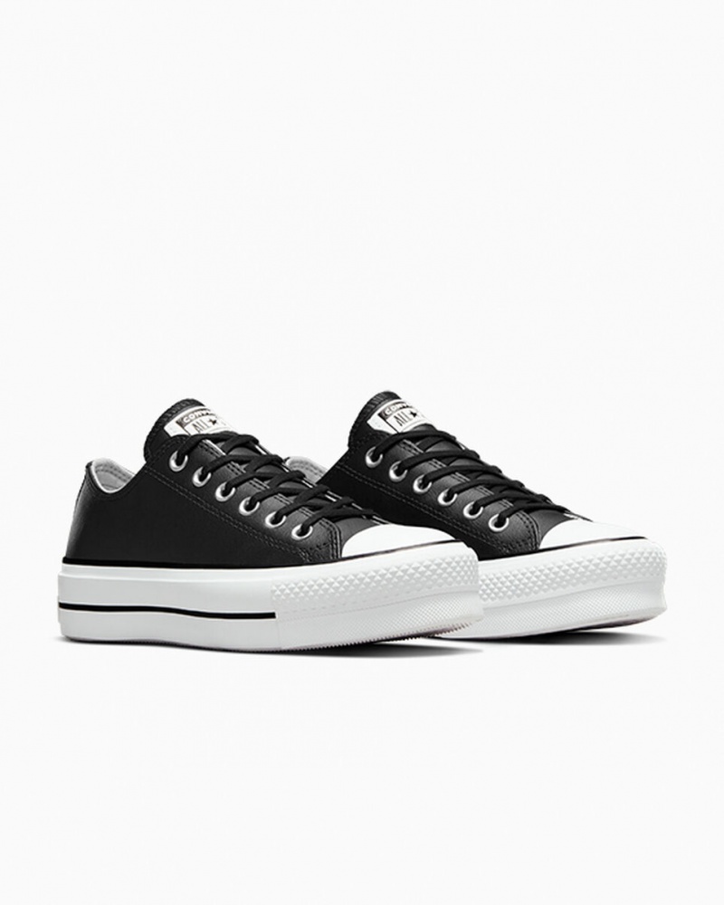 Converse Chuck Taylor All Star Lift Plateforme Cuir Noir Noir Blanche  | AMC-5466997