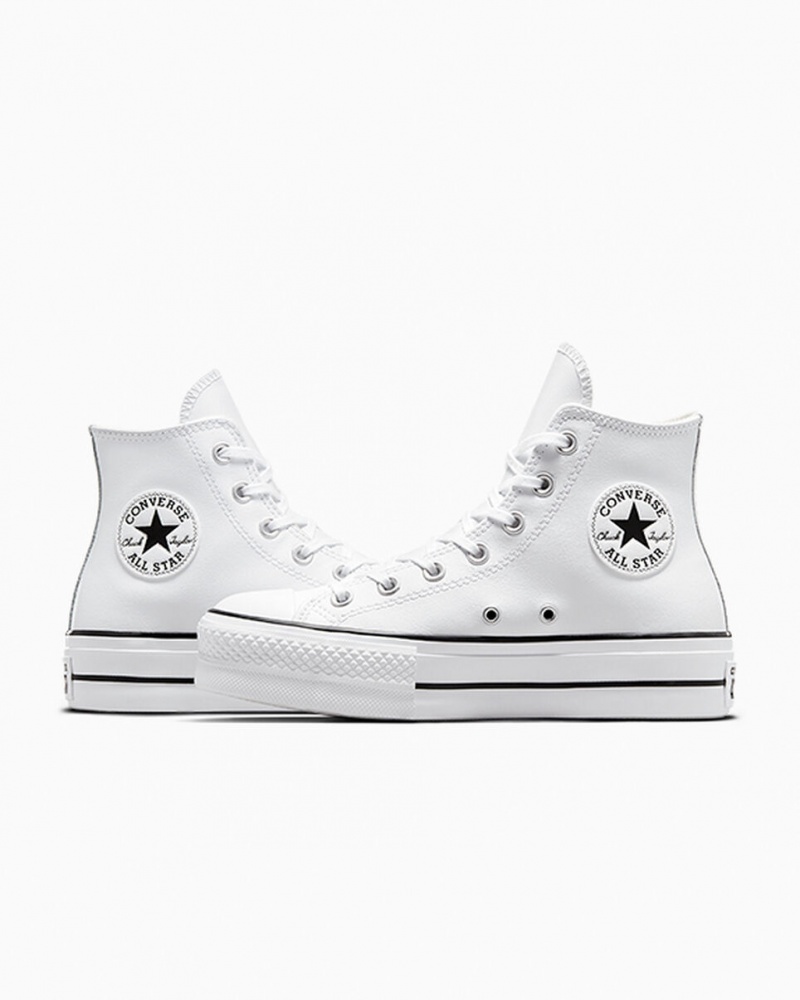 Converse Chuck Taylor All Star Lift Plateforme Cuir Blanche Noir Blanche  | UEF-2416271