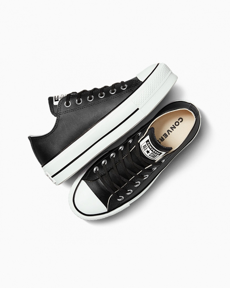 Converse Chuck Taylor All Star Lift Plateforme Cuir Noir Noir Blanche  | AMC-5466997