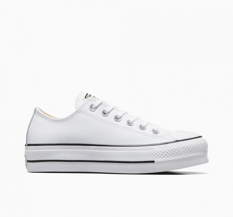 Converse Chuck Taylor All Star Lift Plateforme Cuir Blanche Noir Blanche  | CGV-2247291