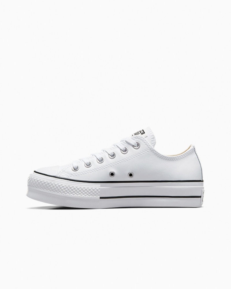 Converse Chuck Taylor All Star Lift Plateforme Cuir Blanche Noir Blanche  | CGV-2247291