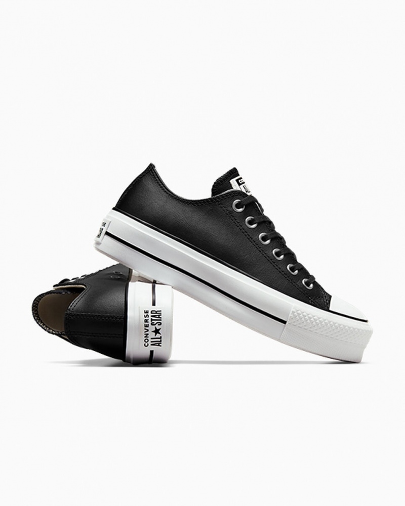 Converse Chuck Taylor All Star Lift Plateforme Cuir Noir Noir Blanche  | AMC-5466997