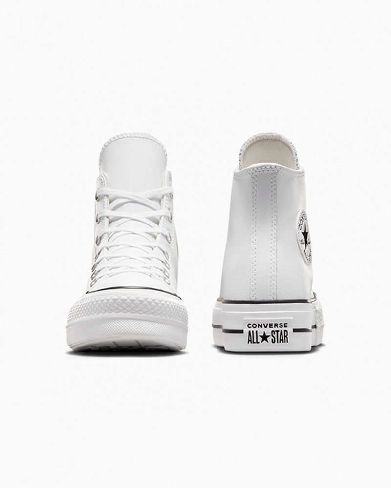 Converse Chuck Taylor All Star Lift Plateforme Cuir Blanche Noir Blanche  | UEF-2416271