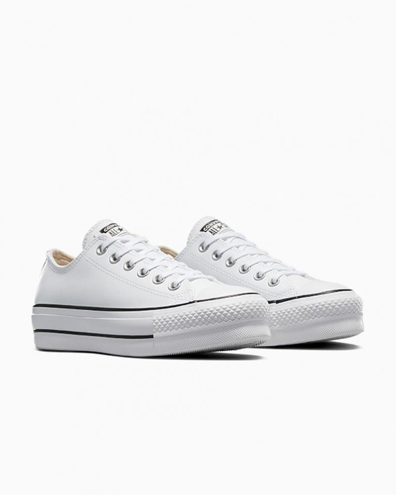 Converse Chuck Taylor All Star Lift Plateforme Cuir Blanche Noir Blanche  | CGV-2247291