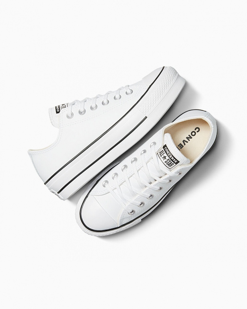 Converse Chuck Taylor All Star Lift Plateforme Cuir Blanche Noir Blanche  | CGV-2247291